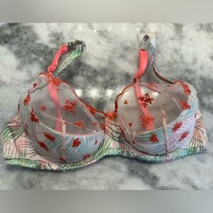 Victoria's Secret Pink and Orange Dream Angels Balconet Floral Lace Bra 36D